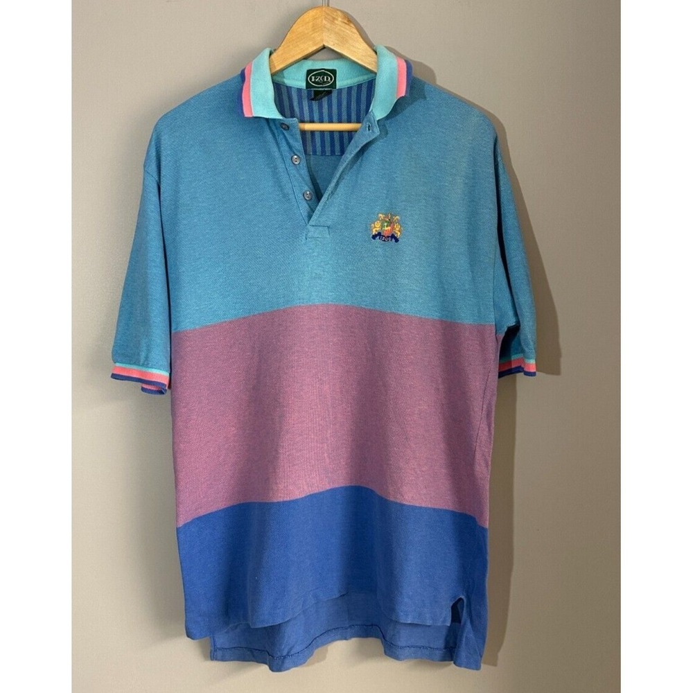 IZOD Men's Vintage Short Sleeve Polo Shirt Sz Medium Color Block Embroider Crest